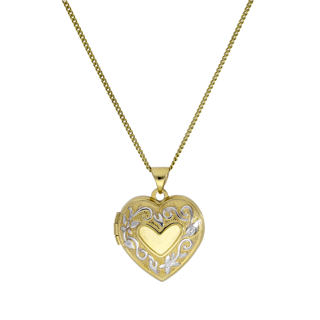 Herz-Medaillon für 4 Fotos (Familie) aus 9 Karat Gold mit Weißgold-Design an Kette, 40 - 50 cm