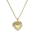 Herz-Medaillon für 4 Fotos (Familie) aus 9 Karat Gold mit Weißgold-Design an Kette, 40 - 50 cm