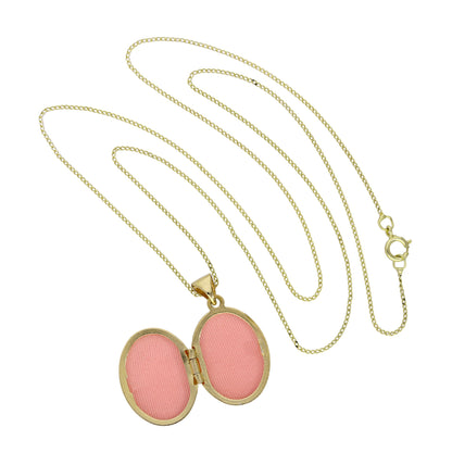 Ovales Medaillon aus 9 Karat Gold an einer Kette mit Blumenmuster, 16–18 Zoll