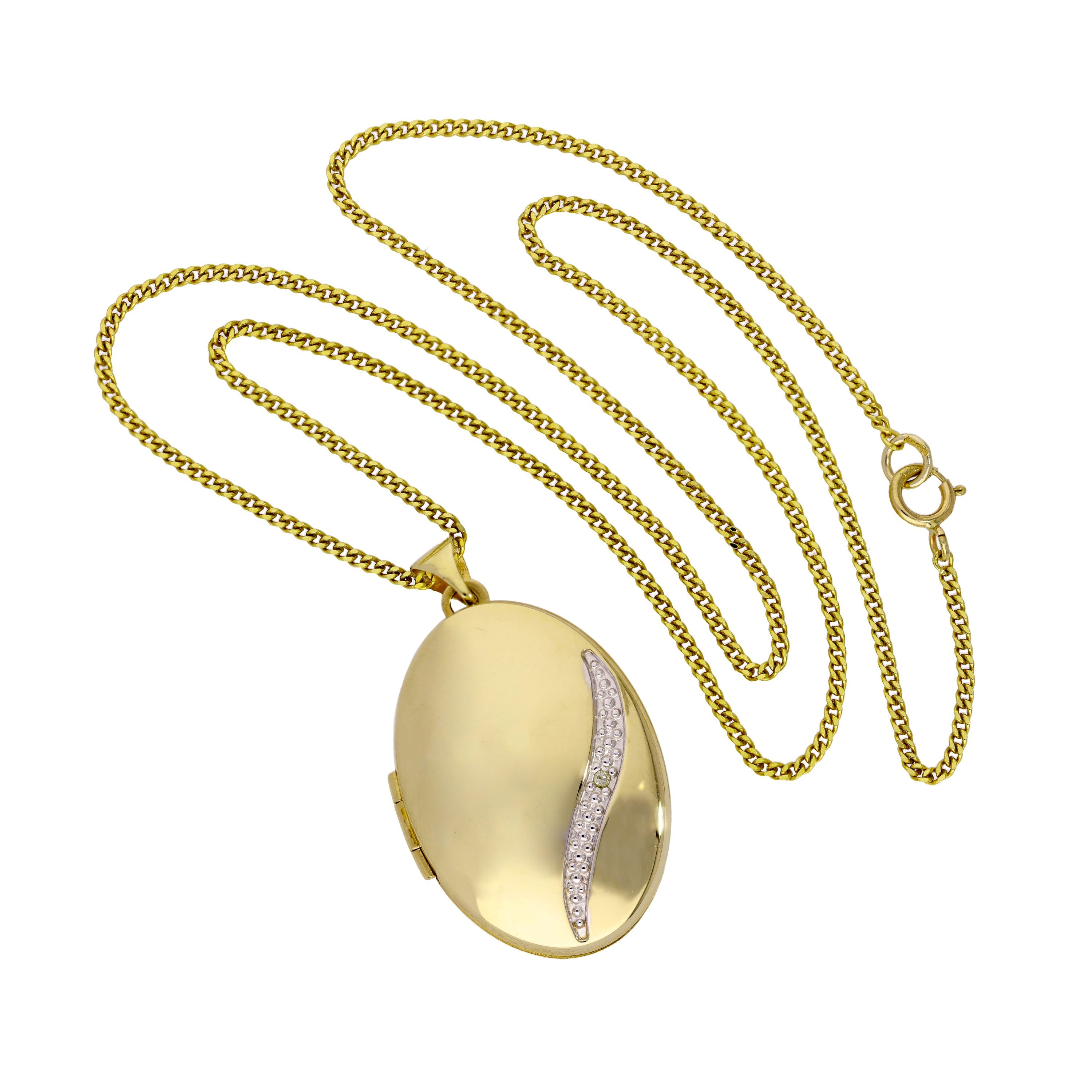 9 Karat Gold & Diamant Medaillon mit Weißgold Wirbel Halskette 16 - 51 cm