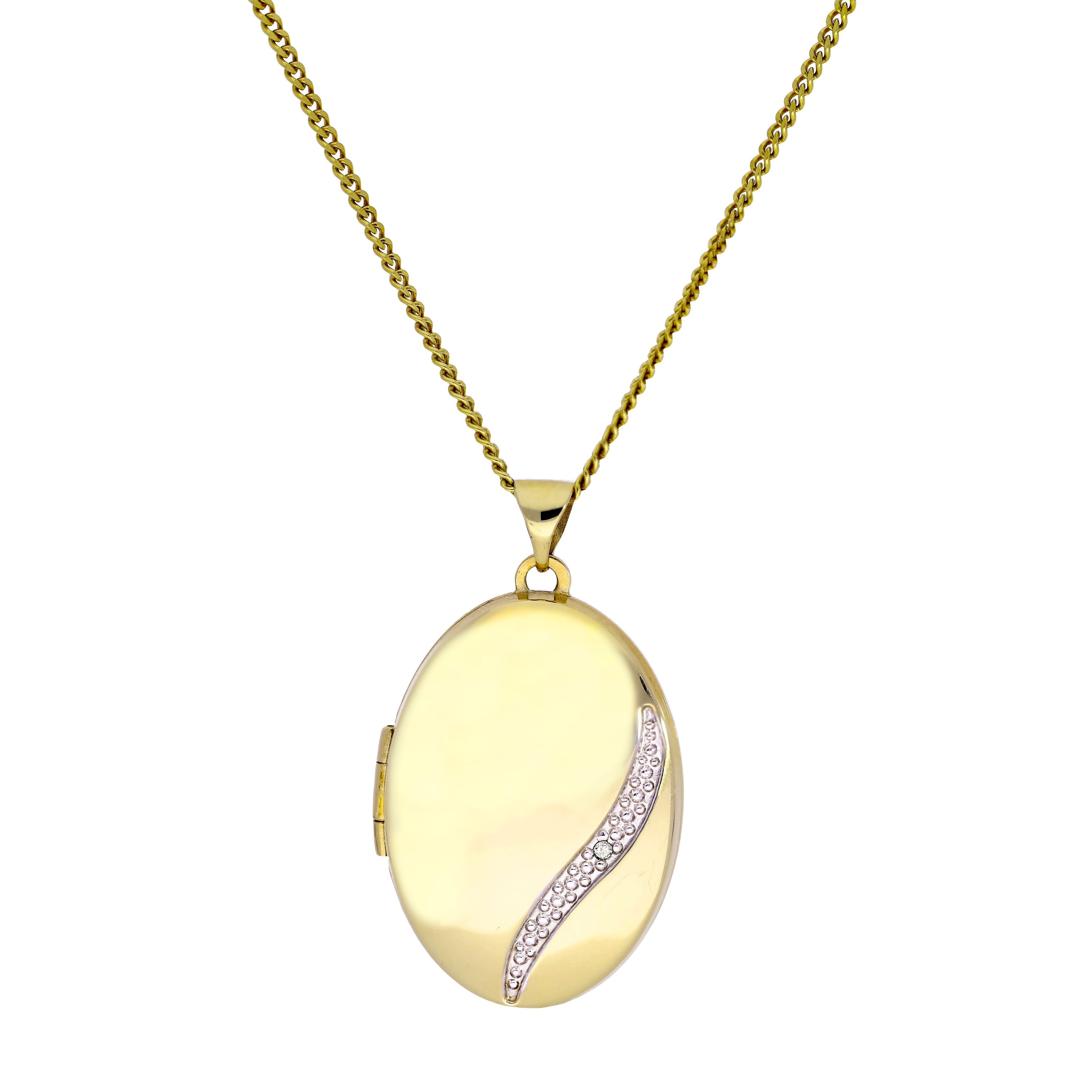 9 Karat Gold & Diamant Medaillon mit Weißgold Wirbel Halskette 16 - 51 cm