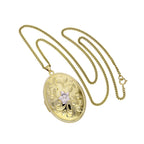 Groß 9 Karat Gold Oval Medaillon mit Weißgold Flora Motiv an Kette 40,5 - 51 cm