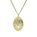 Groß 9 Karat Gold Oval Medaillon mit Weißgold Flora Motiv an Kette 40,5 - 51 cm