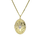 Groß 9 Karat Gold Oval Medaillon mit Weißgold Flora Motiv an Kette 40,5 - 51 cm