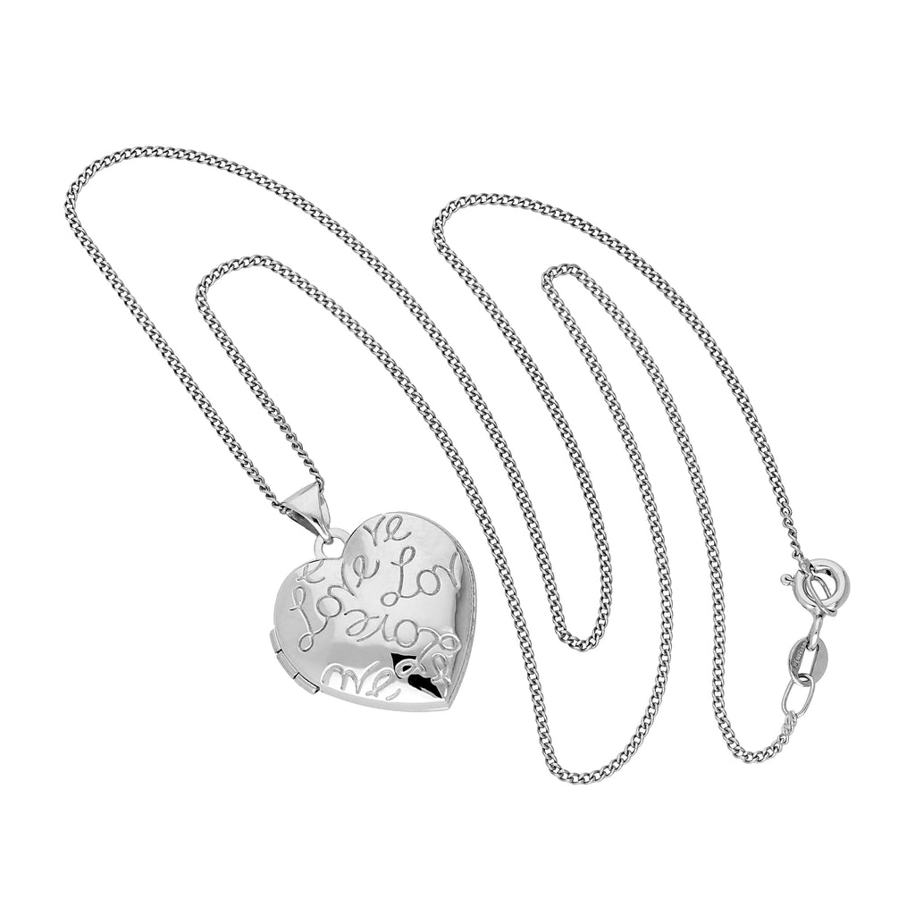 9 Karat Weißgold Herz „Love“ Medaillon an Kette 40,5 - 45,5 cm
