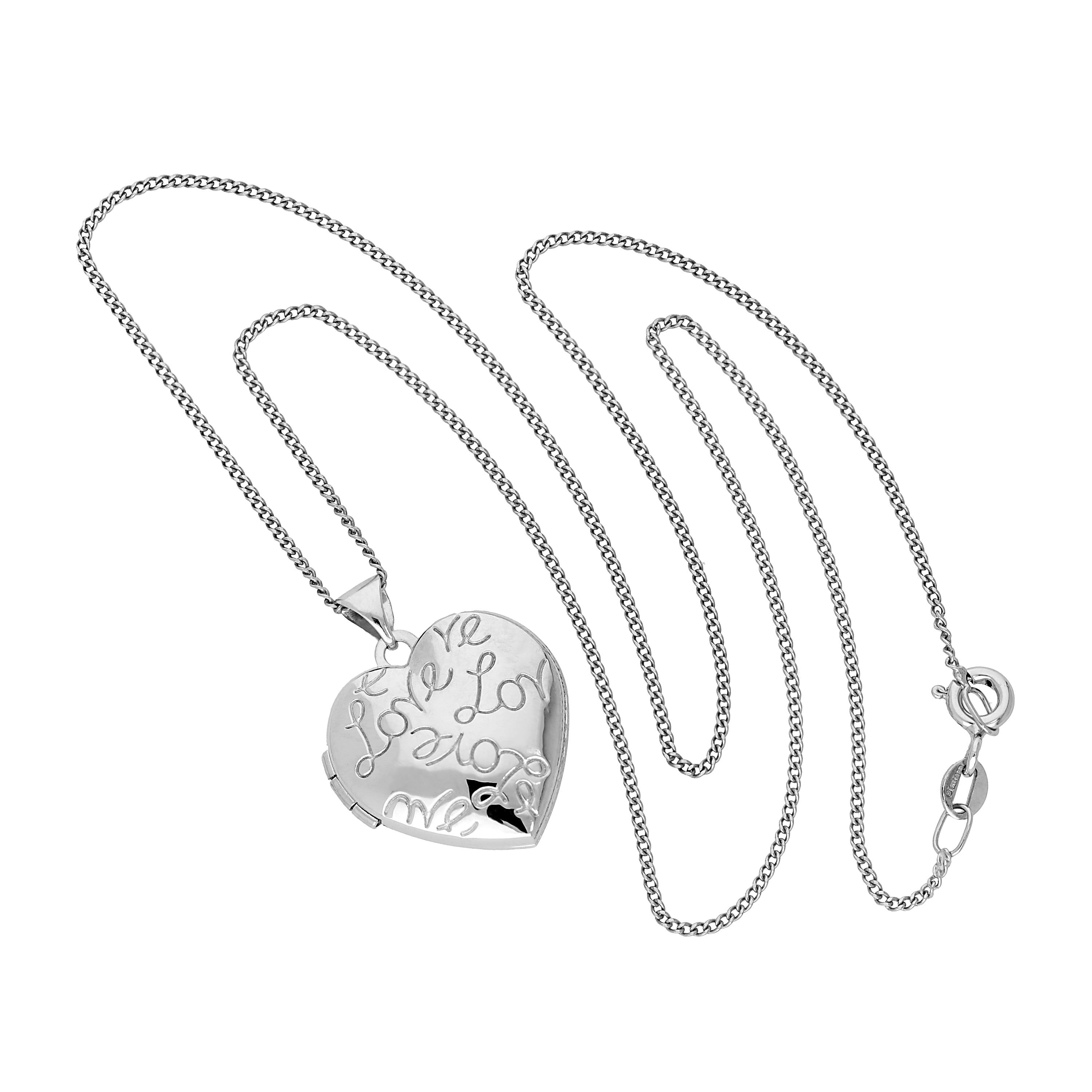 9 Karat Weißgold Herz „Love“ Medaillon an Kette 40,5 - 45,5 cm