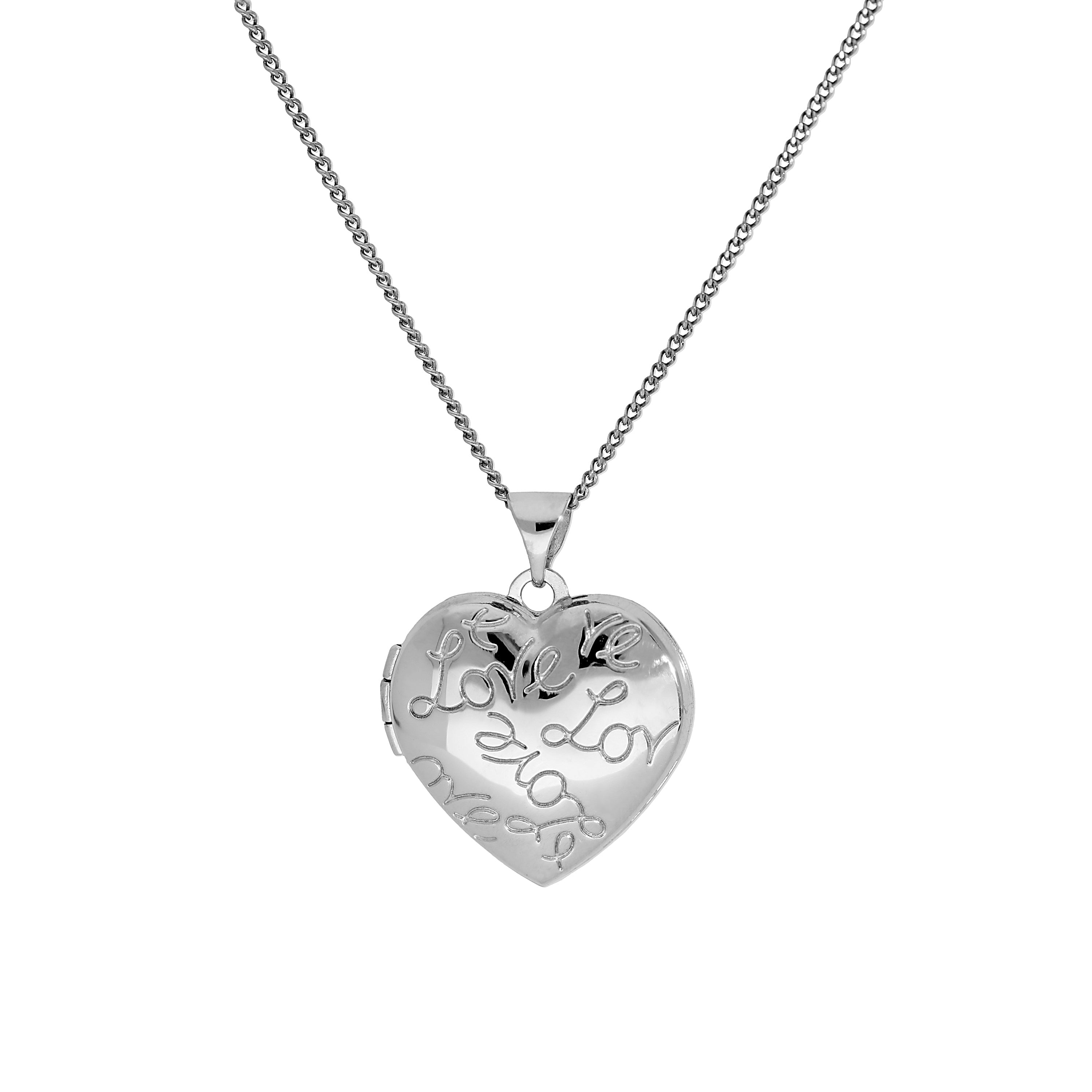 9 Karat Weißgold Herz „Love“ Medaillon an Kette 40,5 - 45,5 cm