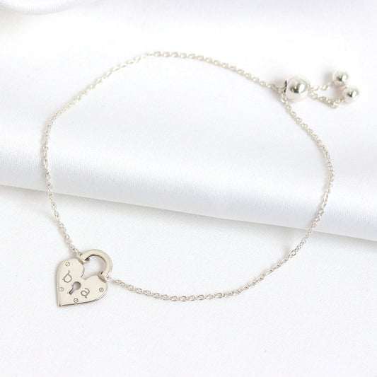 Personalisiertes Sterling Silber Initialen Herz Vorhängeschloss-Armband