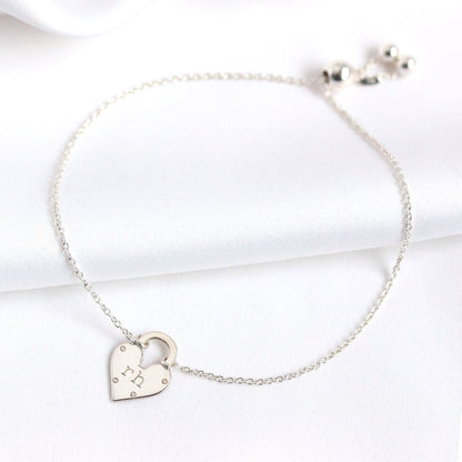 Personalisiertes Sterling Silber Initialen Herz Vorhängeschloss-Armband