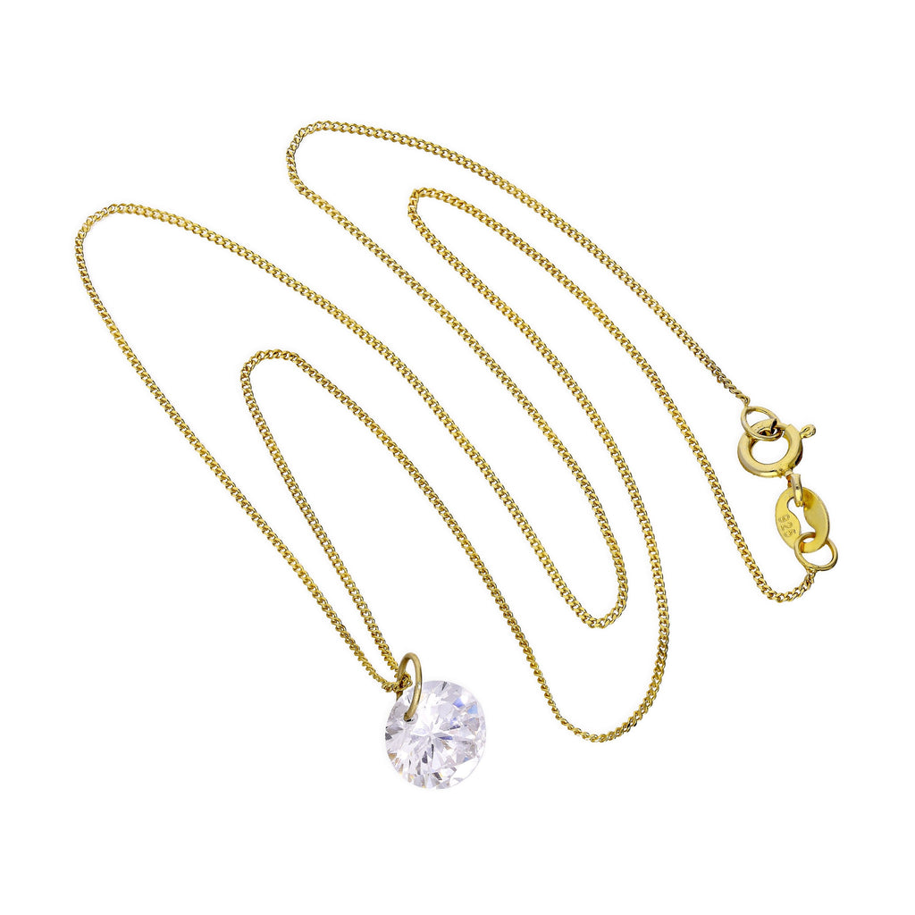 Halskette mit Anhänger aus 9 Karat Gold und großem klarem Zirkonia, 16–20 Zoll