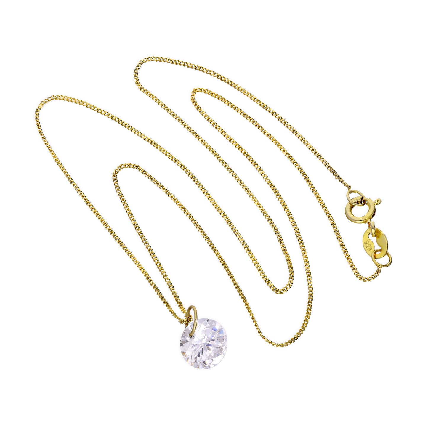 Halskette mit Anhänger aus 9 Karat Gold und großem klarem Zirkonia, 16–20 Zoll