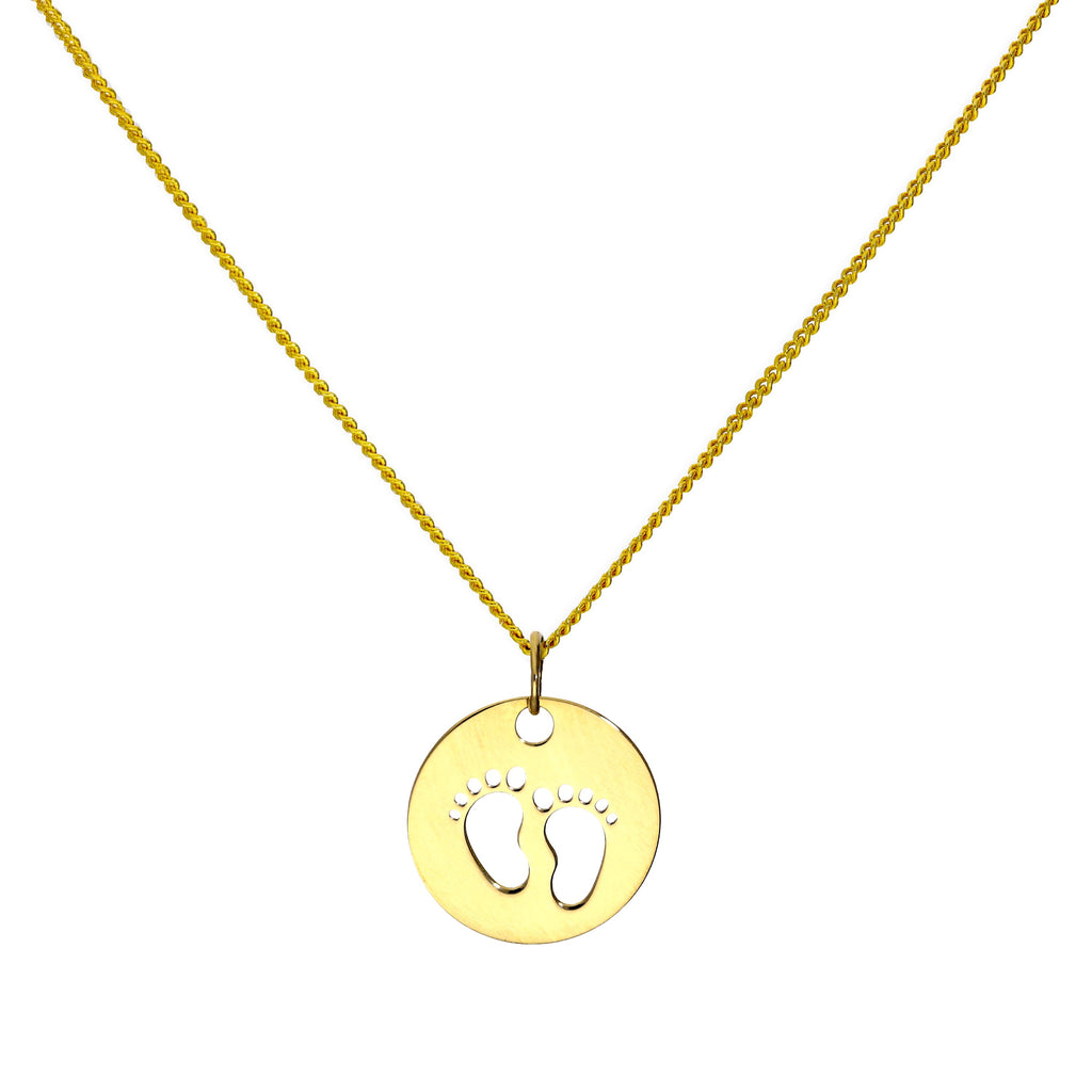9 Karat Gold Charm mit ausgeschnittenen Fußabdrücken Anhänger Halskette 16–20 Zoll