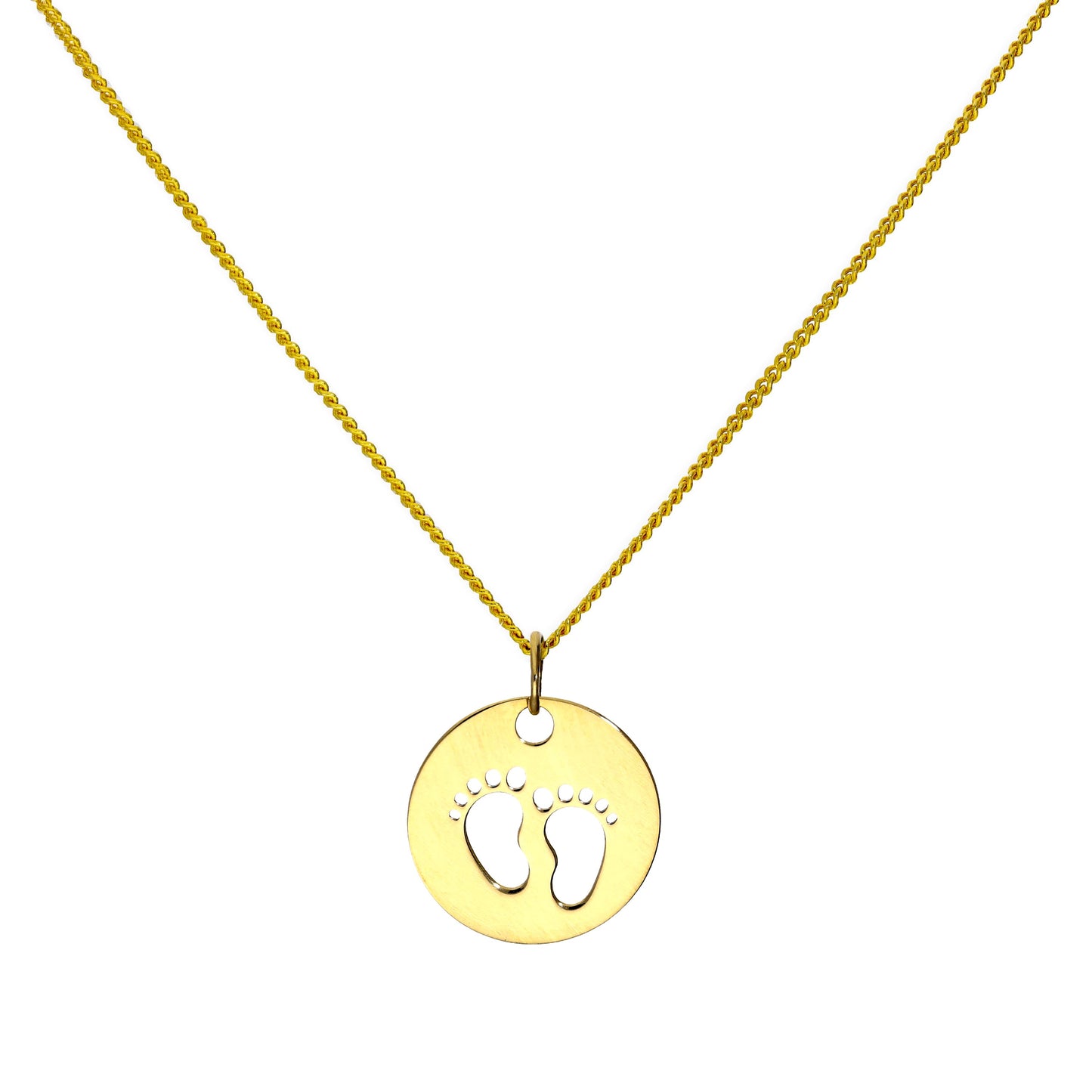 9 Karat Gold Charm mit ausgeschnittenen Fußabdrücken Anhänger Halskette 16–20 Zoll