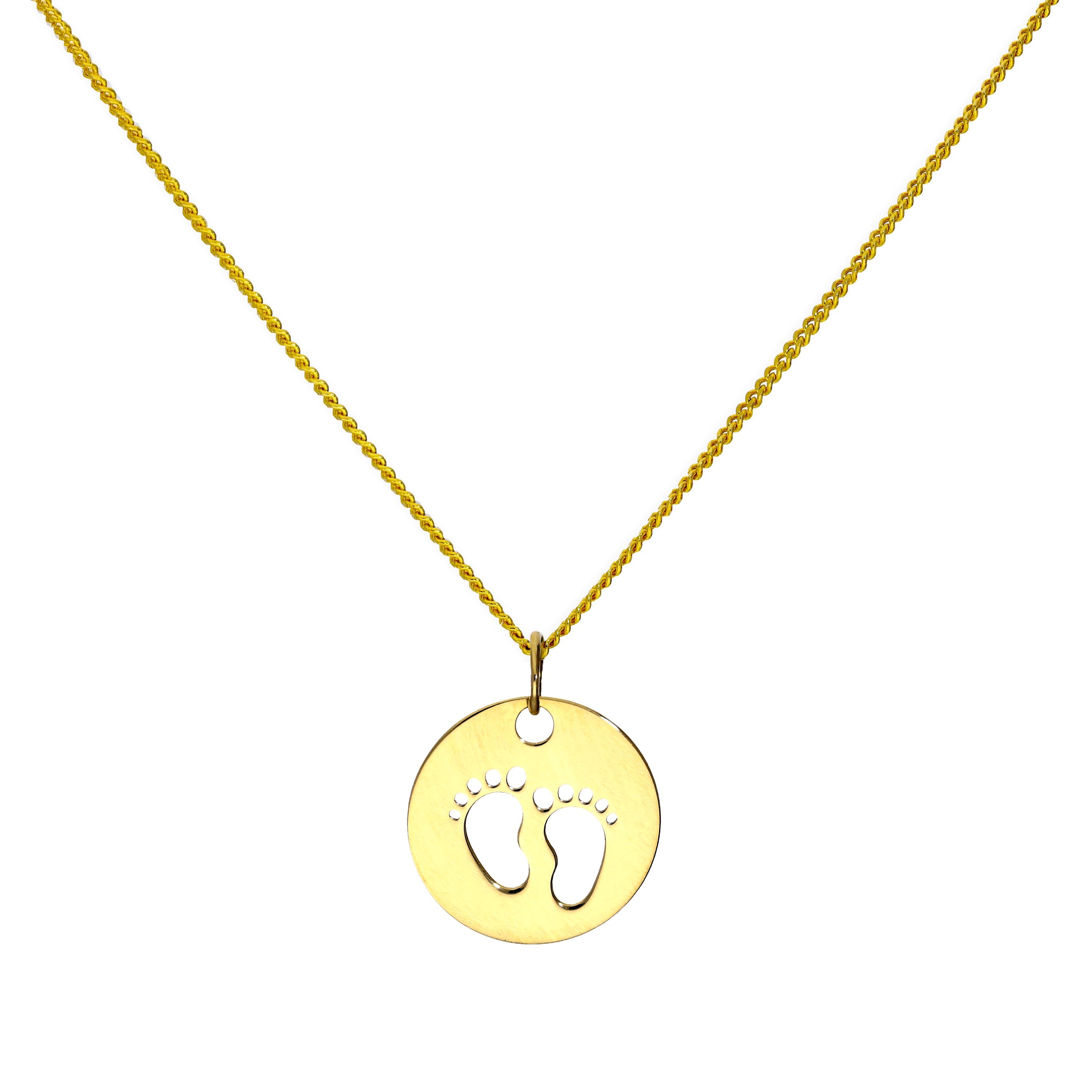 9 Karat Gold Charm mit ausgeschnittenen Fußabdrücken Anhänger Halskette 16–20 Zoll