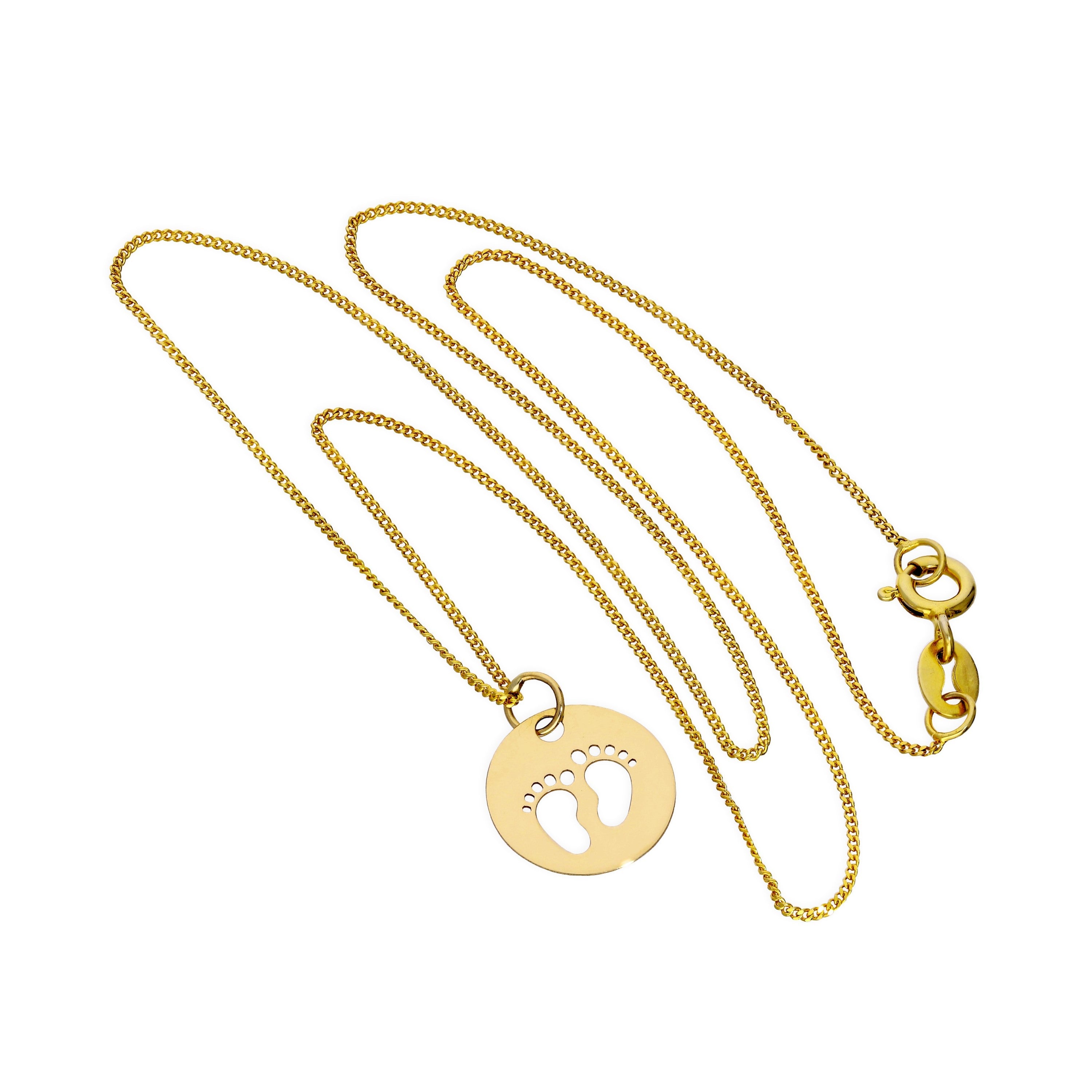 9 Karat Gold Charm mit ausgeschnittenen Fußabdrücken Anhänger Halskette 16–20 Zoll