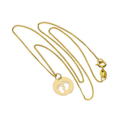 9 Karat Gold Charm mit ausgeschnittenen Fußabdrücken Anhänger Halskette 16–20 Zoll