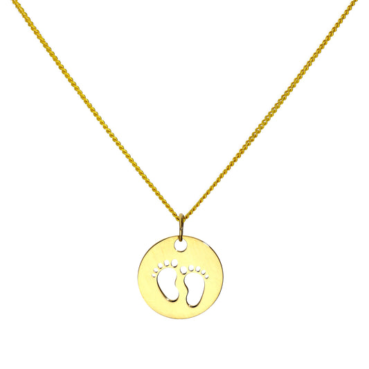 9ct Gold Charm w Cut Out Footprints Pendant Necklace 16 - 20 Inches