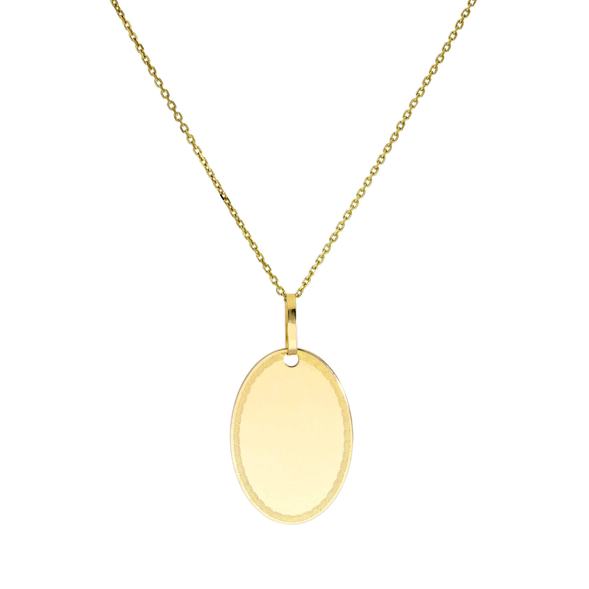 9 Karat Gold ovaler gravierbarer Anhänger mit Rand 40 – 50 cm