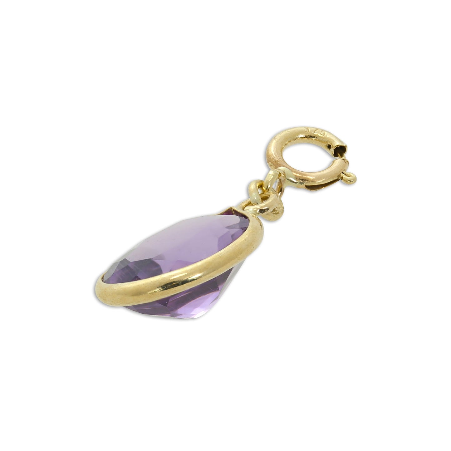 9 Karat Gold & Amethyst CZ Kristall Oval Anhänger zum Anklipsen