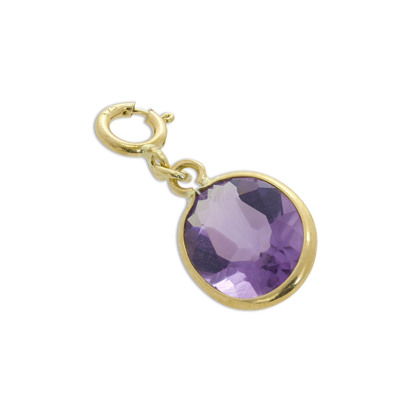 9 Karat Gold & Amethyst CZ Kristall Oval Anhänger zum Anklipsen