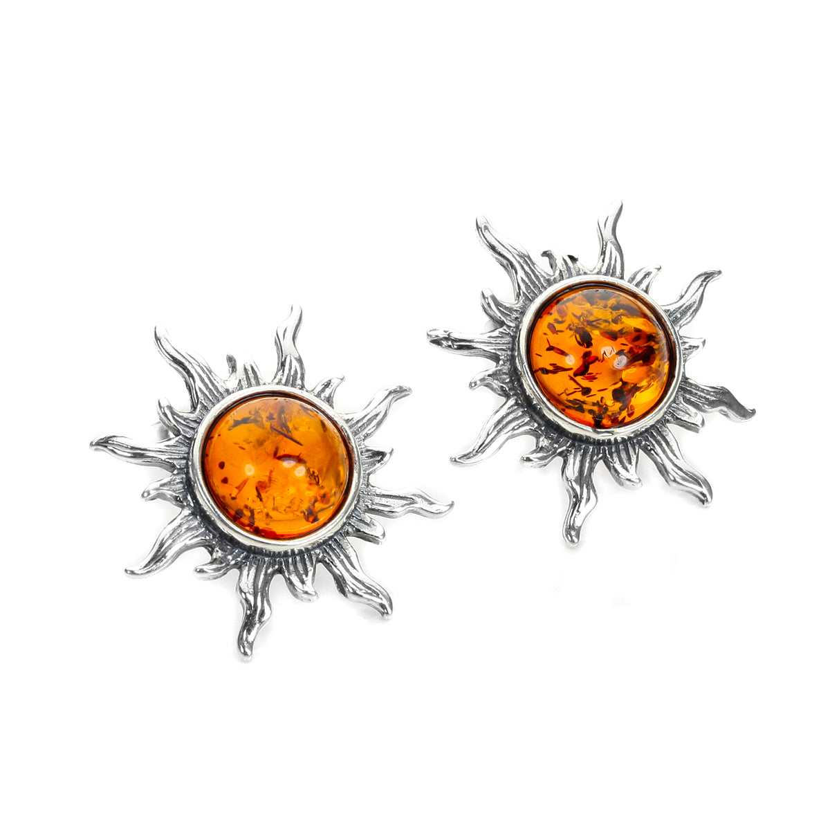 Sterlingsilber & Baltischer Bernstein Sonne Ohrstecker