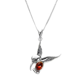 Anhänger aus Sterlingsilber und baltischem Bernstein mit Kolibri – 40–55 cm