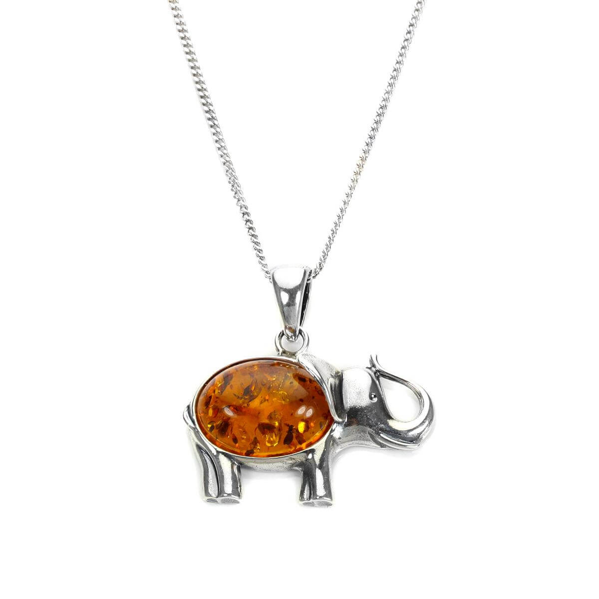 Anhänger mit großem Elefant aus Sterlingsilber und baltischem Bernstein – 40–55 cm