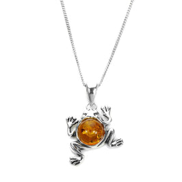 Anhänger aus Sterlingsilber und baltischem Bernstein mit springendem Frosch – 40–55 cm