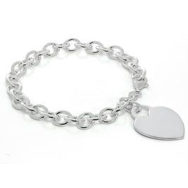 Sterlingsilber 18 cm Anhänger Armband mit Großem Gravierbarem Herz Schild