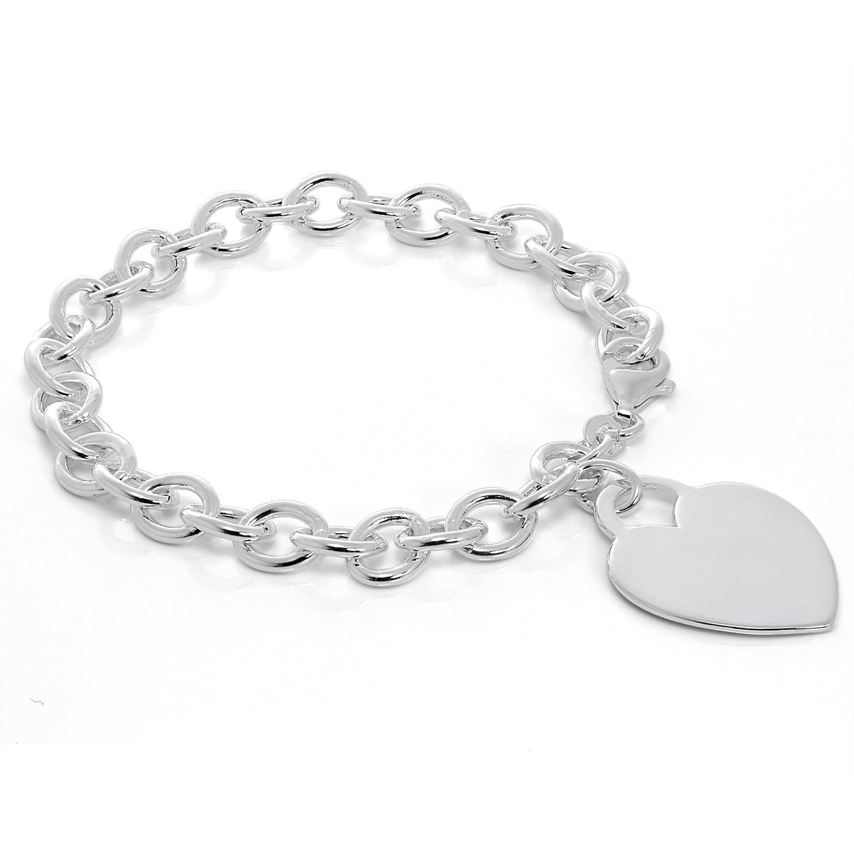 Sterlingsilber 18 cm Anhänger Armband mit Großem Gravierbarem Herz Schild