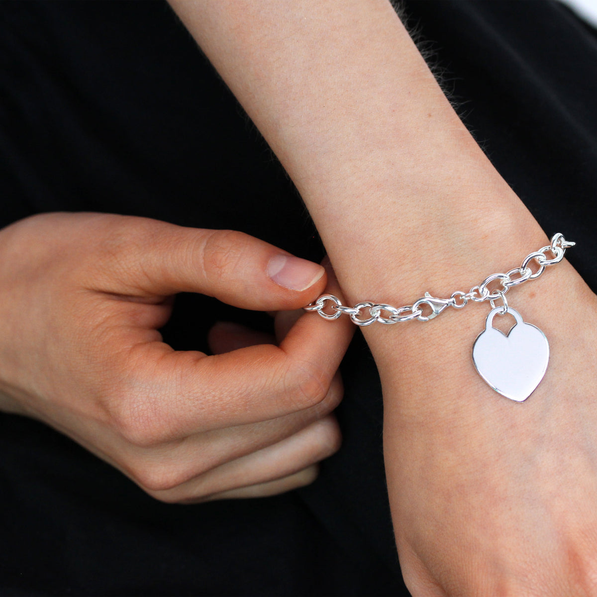 Sterlingsilber 18 cm Anhänger Armband mit Großem Gravierbarem Herz Schild