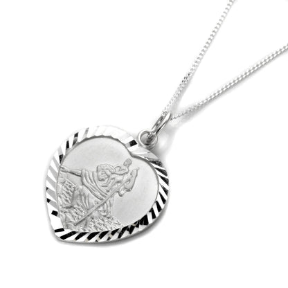 Personalised Sterling Silver St christopher Heart Necklace - 16 - 22 Inches