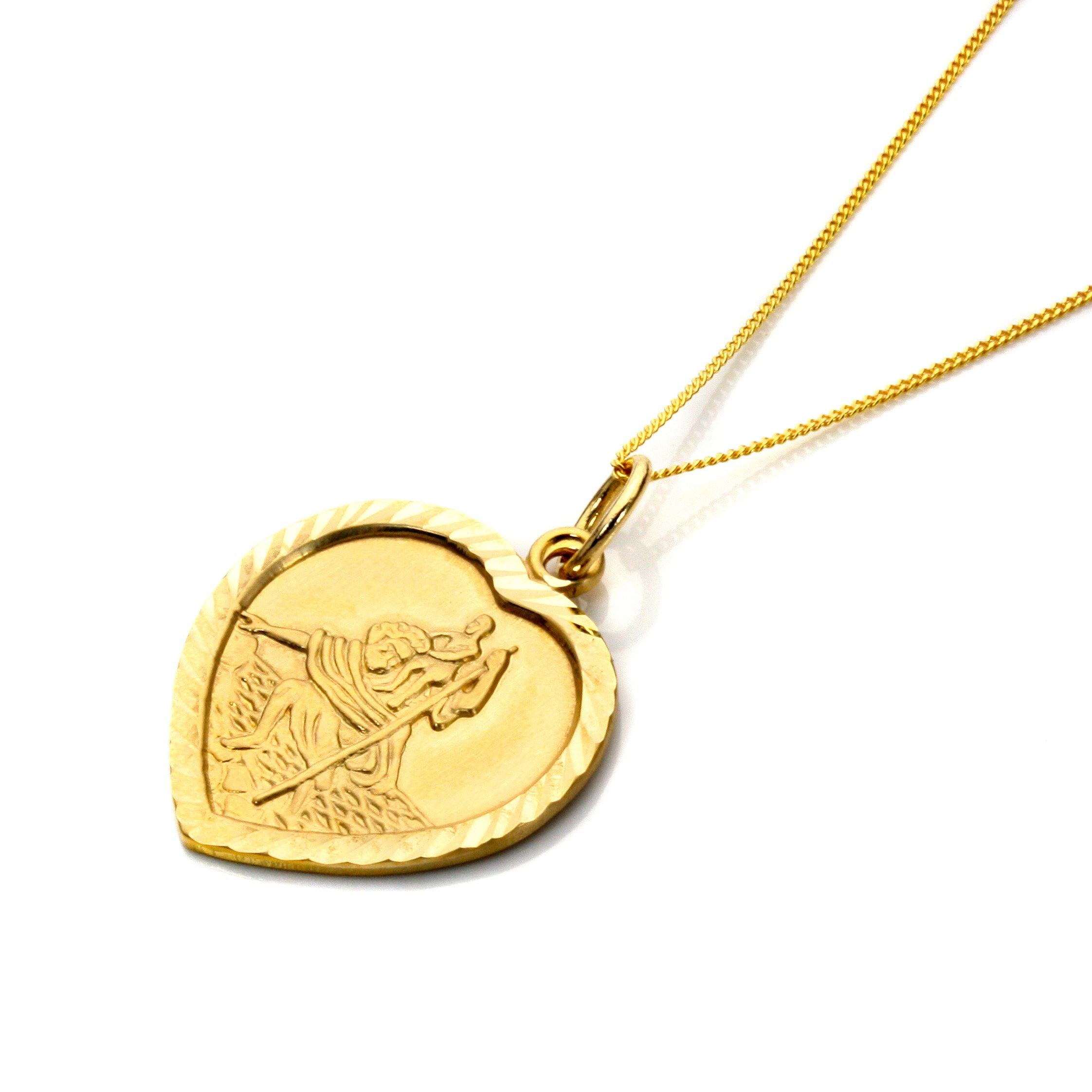 Personalisierte Halskette aus 9 Karat Gold mit St.-Christophorus-Herz, 40–45 cm