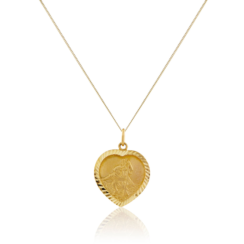 Personalisierte Halskette aus 9 Karat Gold mit St.-Christophorus-Herz, 40–45 cm