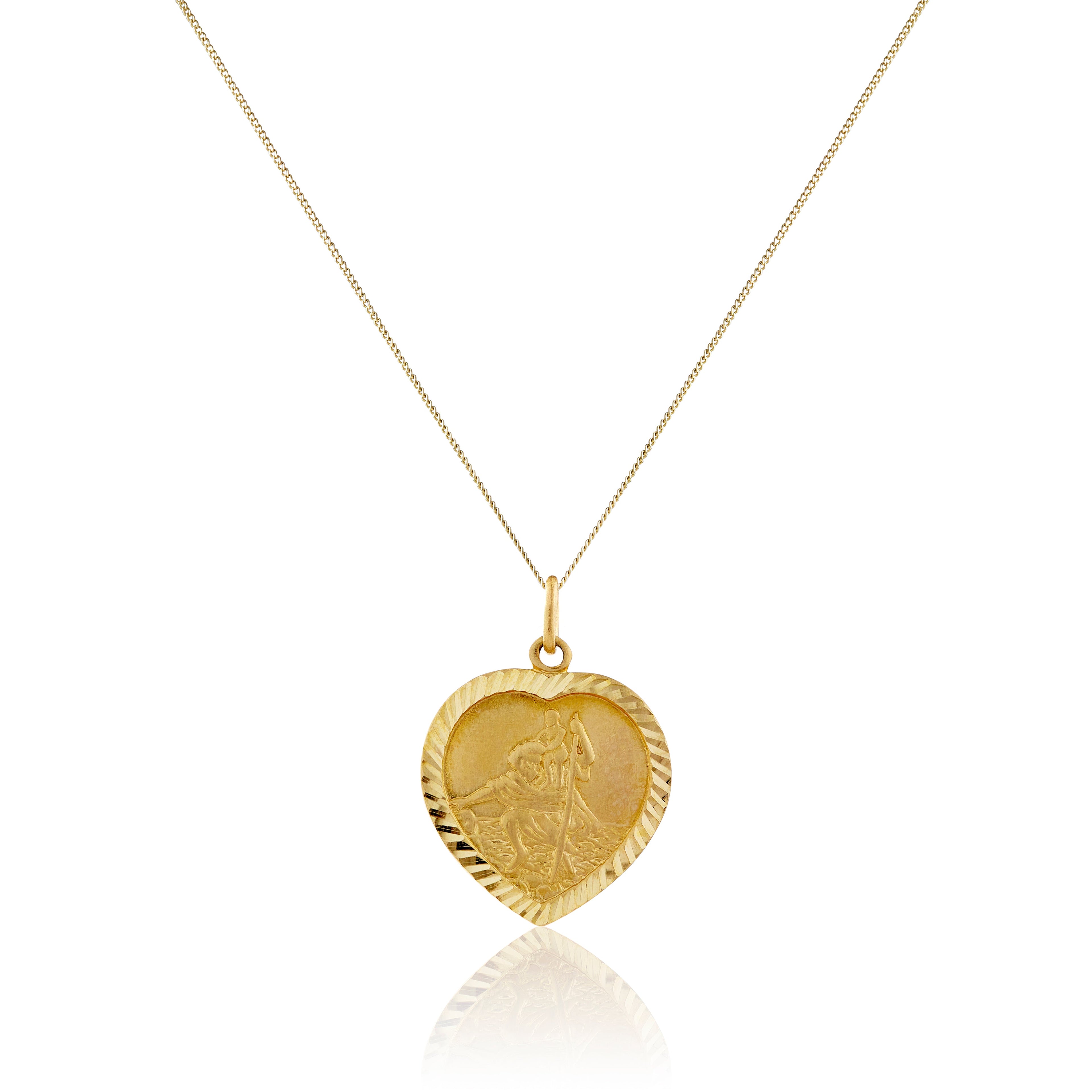Personalisierte Halskette aus 9 Karat Gold mit St.-Christophorus-Herz, 40–45 cm
