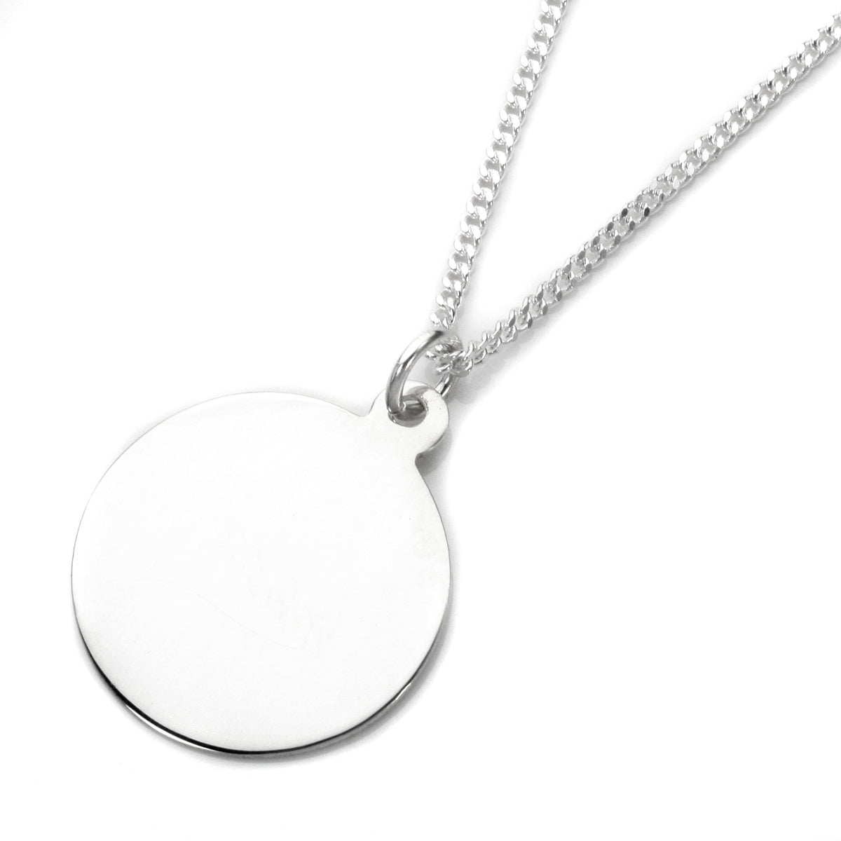 Großer gravierbarer runder Anhänger aus Sterlingsilber – 40–60 cm