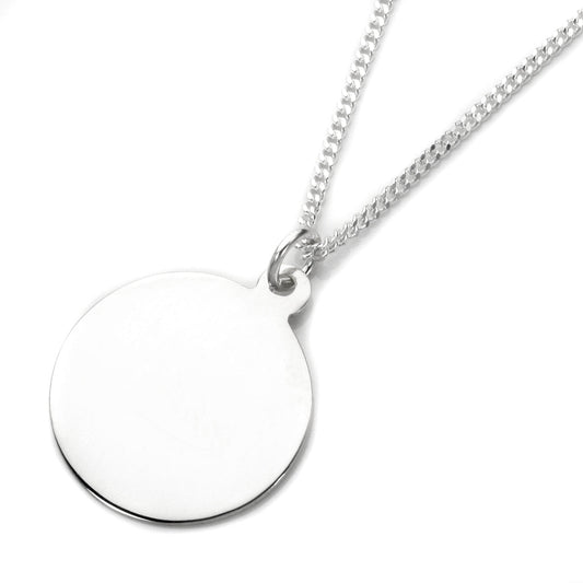 Großer gravierbarer runder Anhänger aus Sterlingsilber – 16–24 Zoll