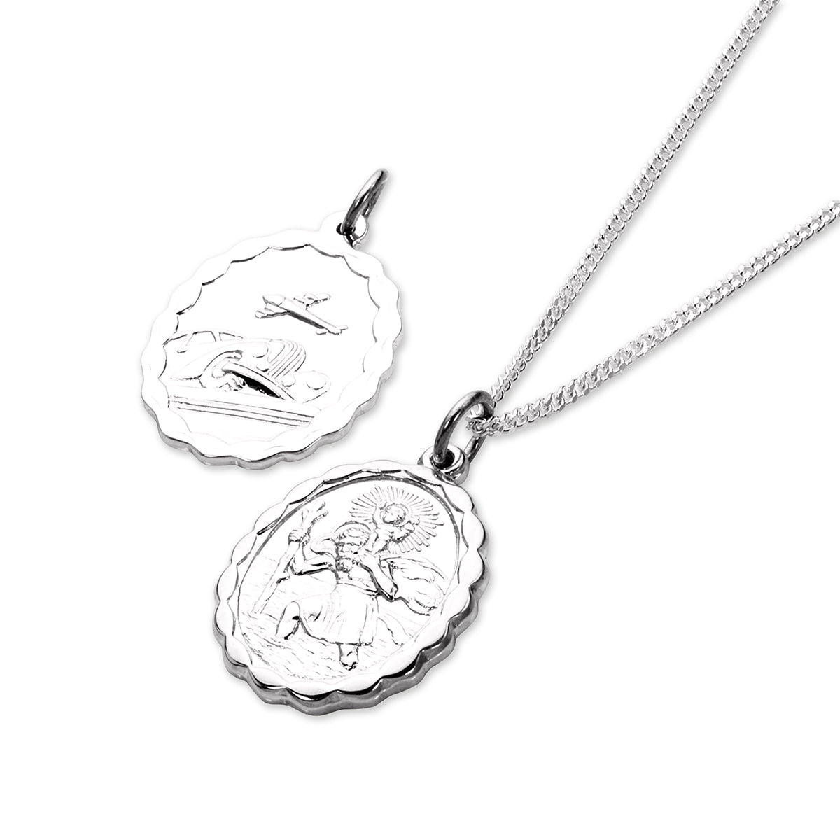 Wendbarer ovaler Anhänger mit Heiligen Christophorus aus Sterlingsilber, 16–24 Zoll