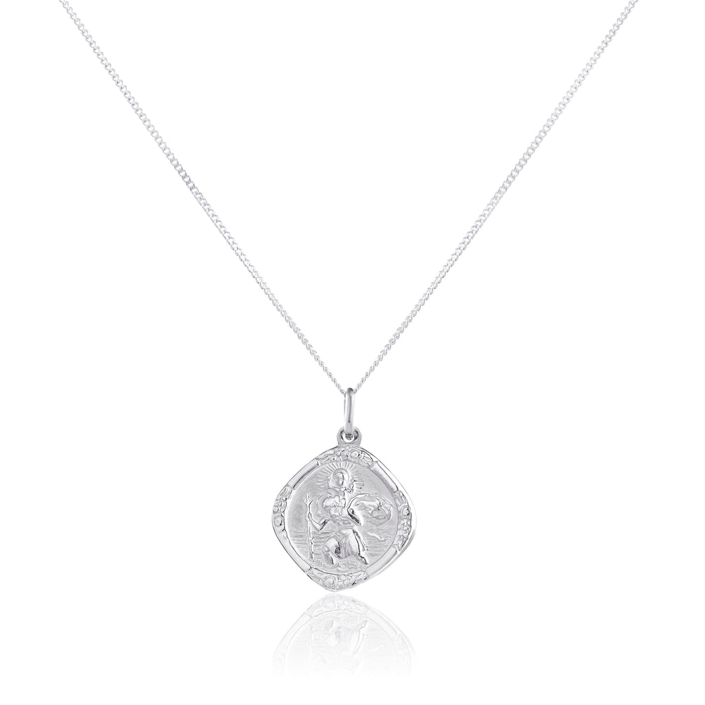 Halskette aus Sterlingsilber mit mittelgroßem, wendbarem, quadratischem St.-Christophorus-Anhänger, 40–56 cm