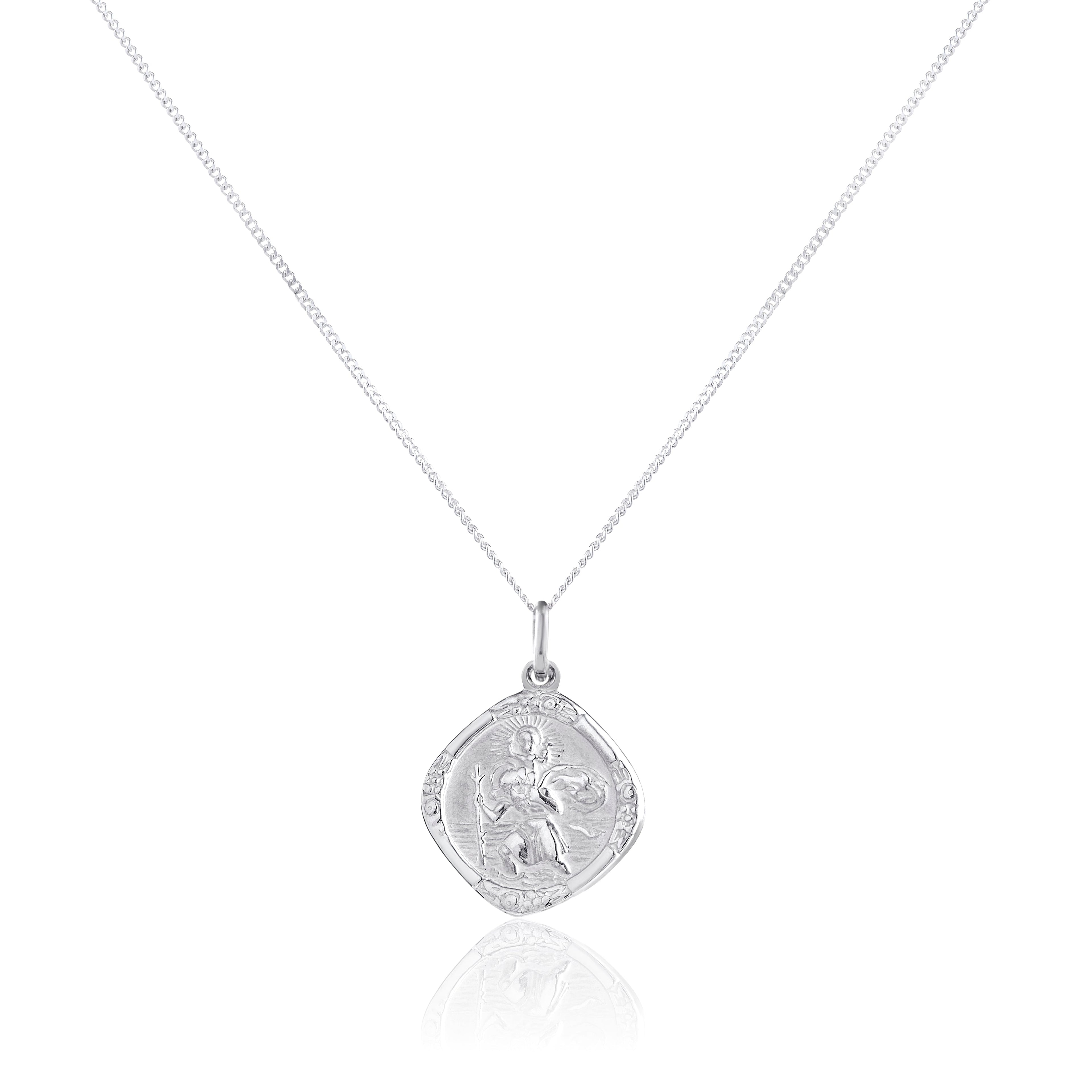 Halskette aus Sterlingsilber mit mittelgroßem, wendbarem, quadratischem St.-Christophorus-Anhänger, 40–56 cm