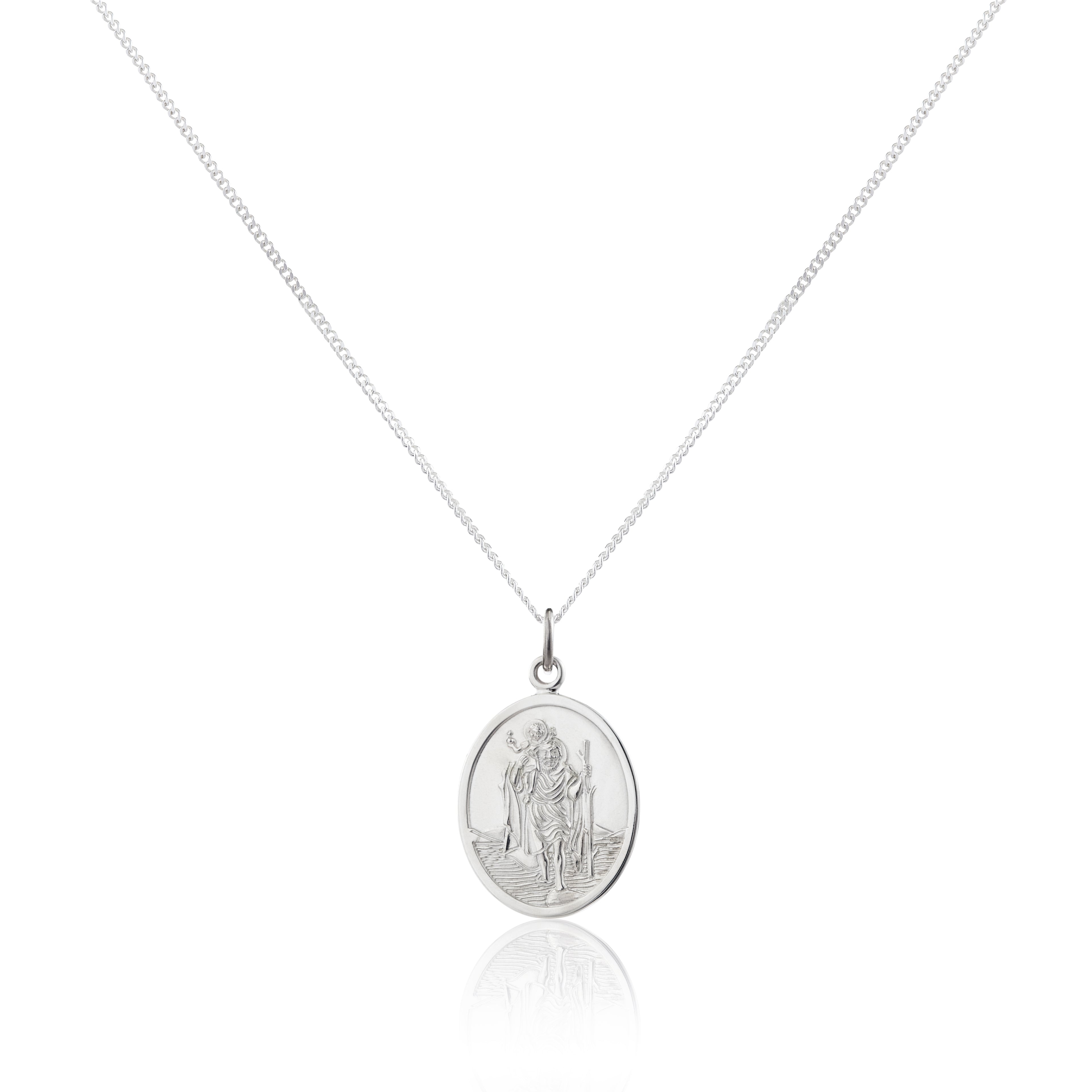 Sterlingsilber Oval St. Christophorus Anhänger - 40,5 - 61 cm