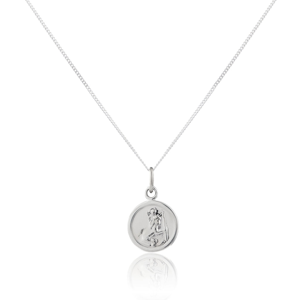 Kleiner runder Anhänger mit Heiligen Christophorus aus Sterlingsilber