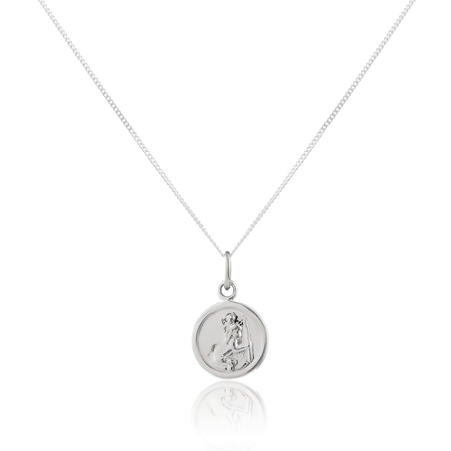 Kleiner runder Anhänger mit Heiligen Christophorus aus Sterlingsilber