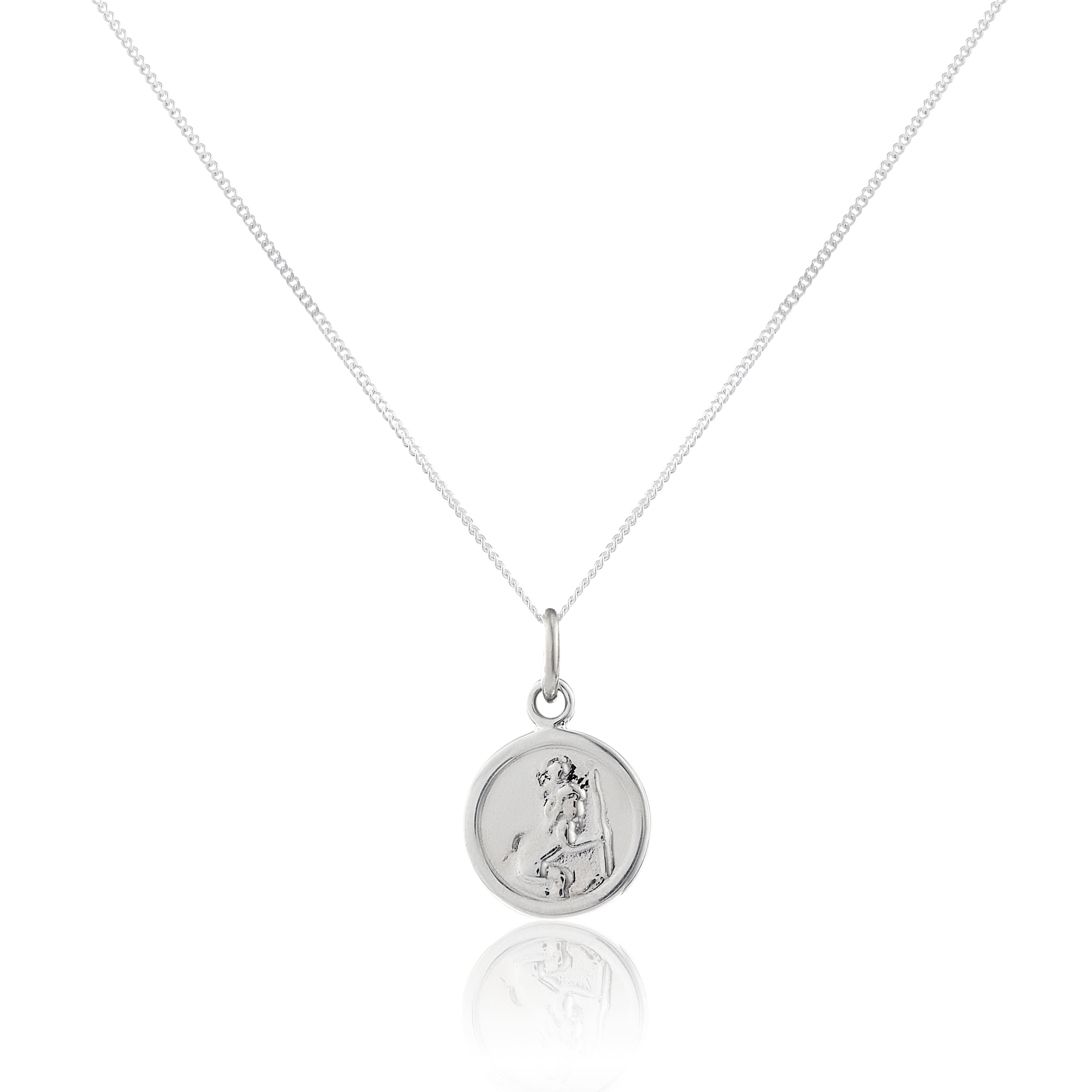 Kleiner runder Anhänger mit Heiligen Christophorus aus Sterlingsilber