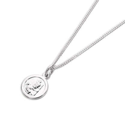 Kleiner runder Anhänger mit Heiligen Christophorus aus Sterlingsilber