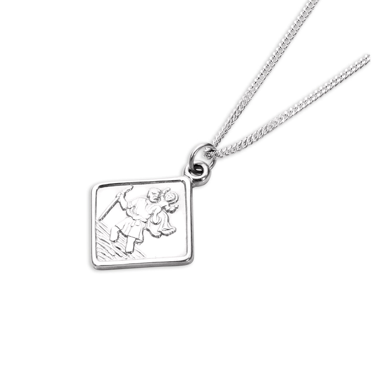 Kleiner quadratischer Anhänger mit Heiligen Christophorus aus Sterlingsilber