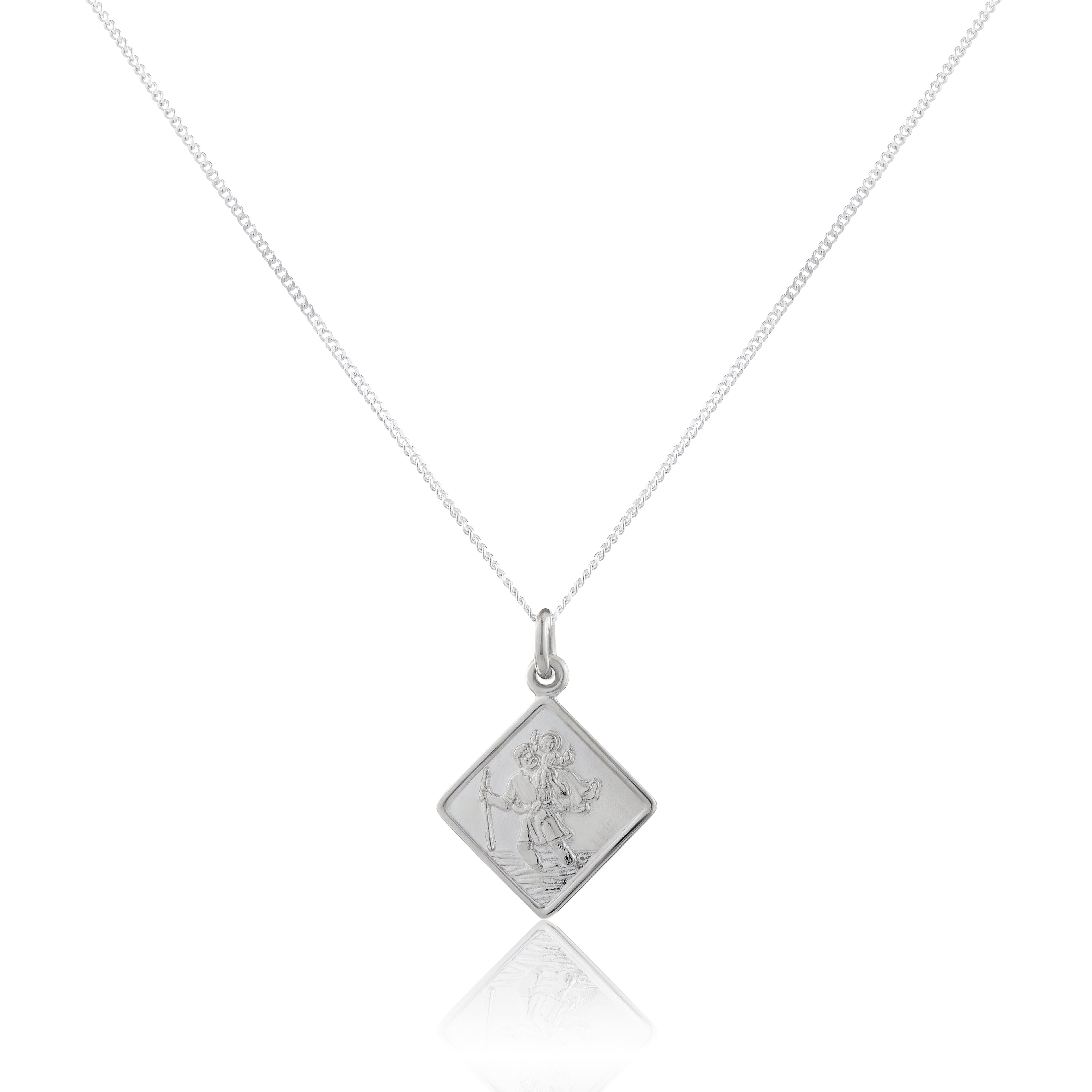 Kleiner quadratischer Anhänger mit Heiligen Christophorus aus Sterlingsilber