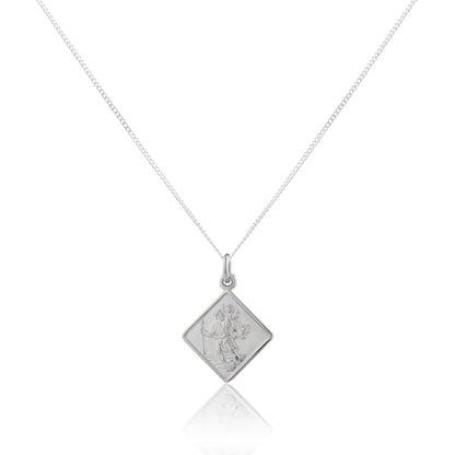 Kleiner quadratischer Anhänger mit Heiligen Christophorus aus Sterlingsilber