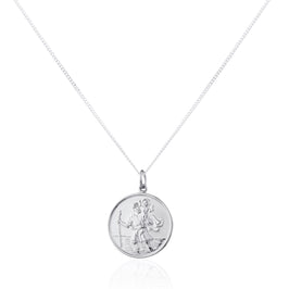 Großer runder Anhänger „Heiliger Christophorus“ aus Sterlingsilber – 16–24 Zoll
