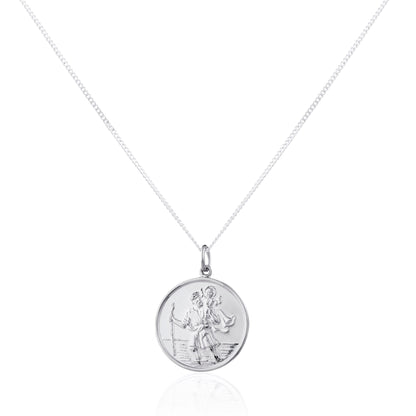 Großer runder Anhänger „Heiliger Christophorus“ aus Sterlingsilber – 16–24 Zoll